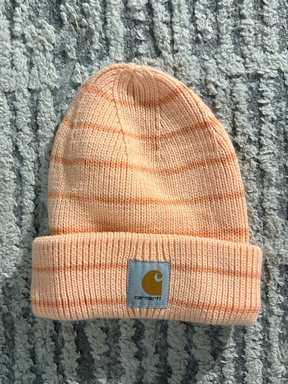 Carhartt pale orange knit striped beanie hat